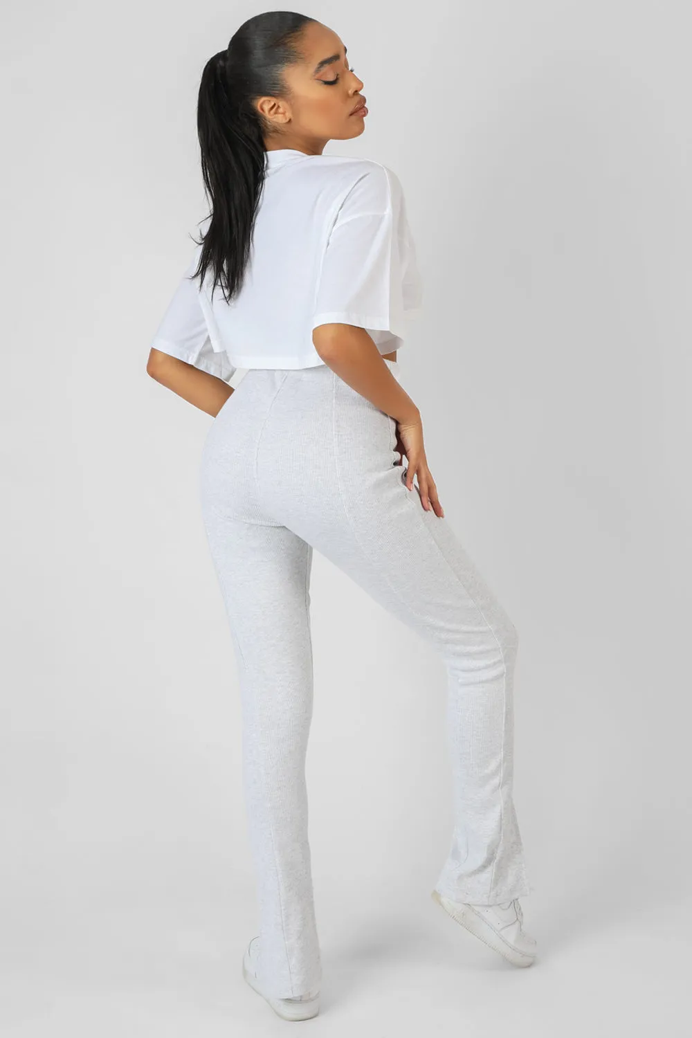 Split Front Straight Legging Oatmeal Marl