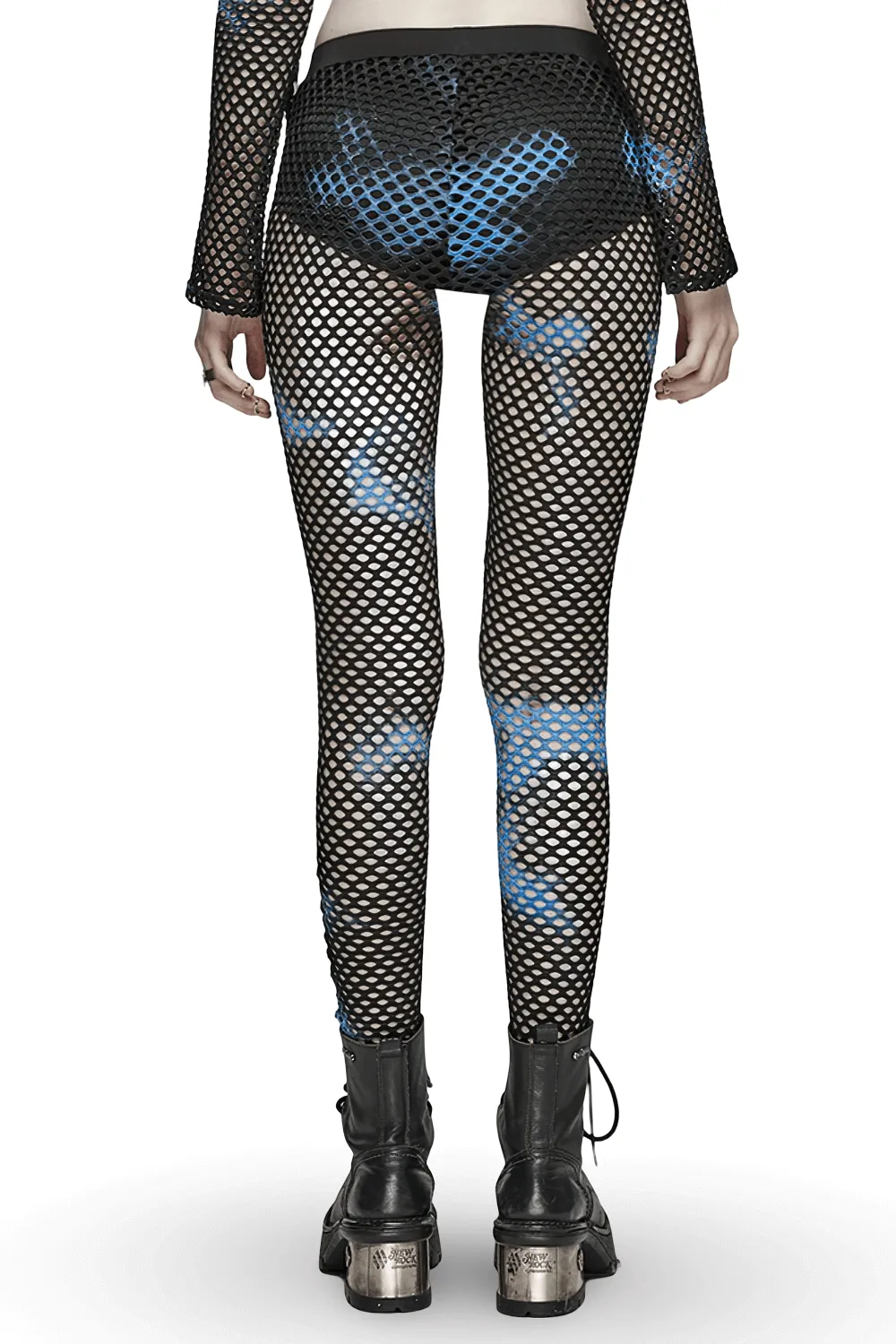 Stylish Women's Fishnet Mesh Leggings in Black-Blue