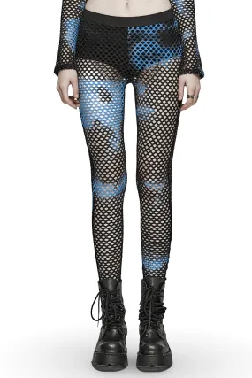 Stylish Women's Fishnet Mesh Leggings in Black-Blue