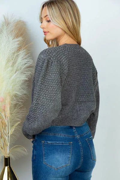 Textured Crop Sweater Cardigan