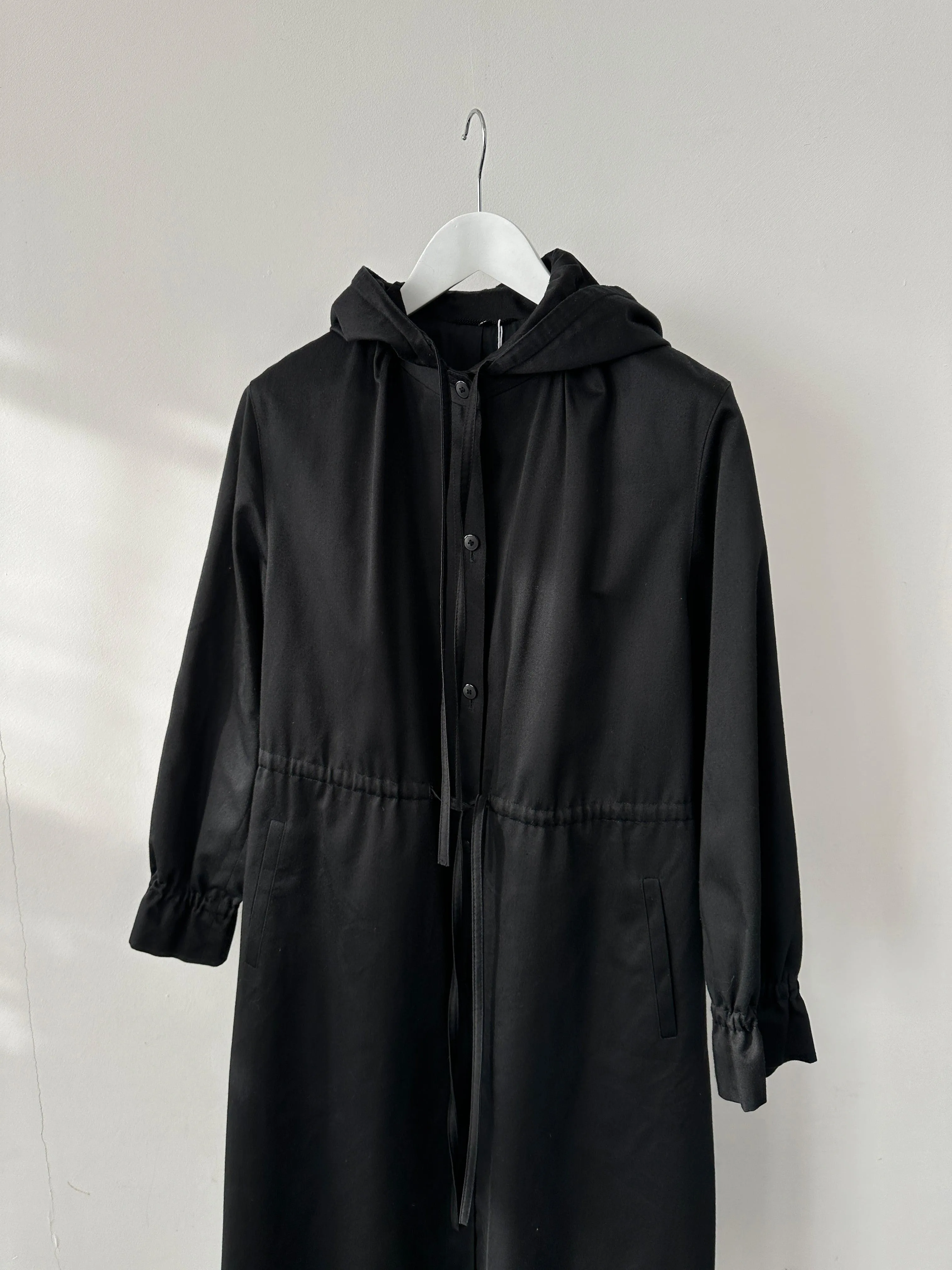 Vintage Cotton Tie Waist Hooded Trench Coat - S