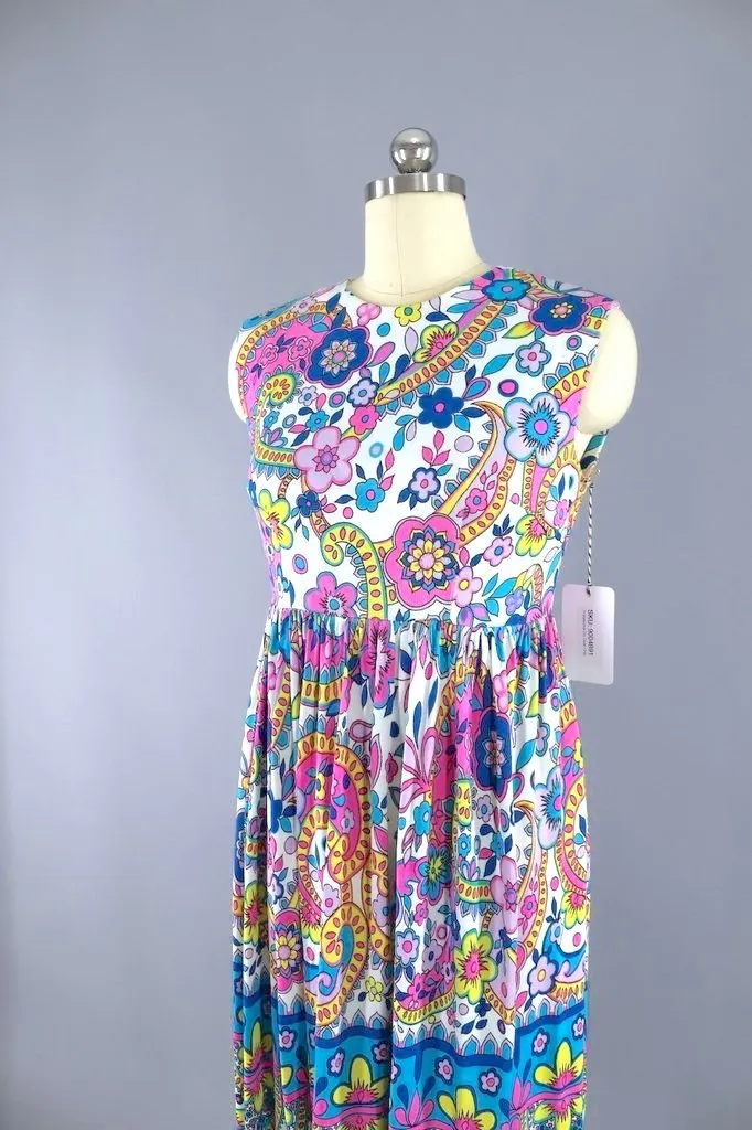 Vintage Mod Pink Floral Print Sundress