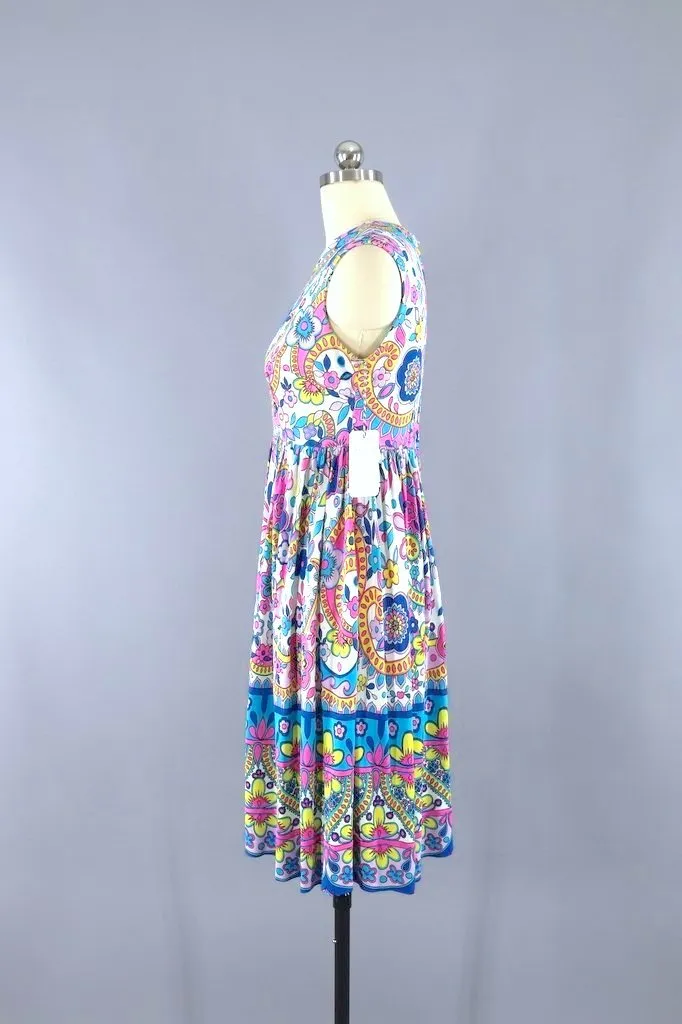 Vintage Mod Pink Floral Print Sundress