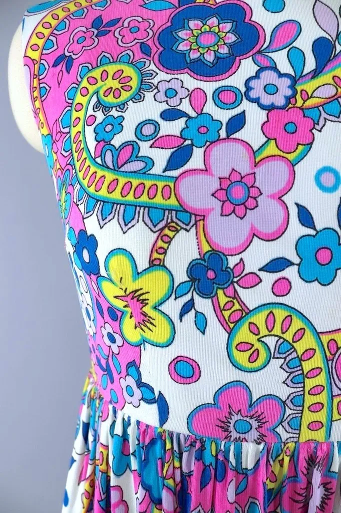 Vintage Mod Pink Floral Print Sundress