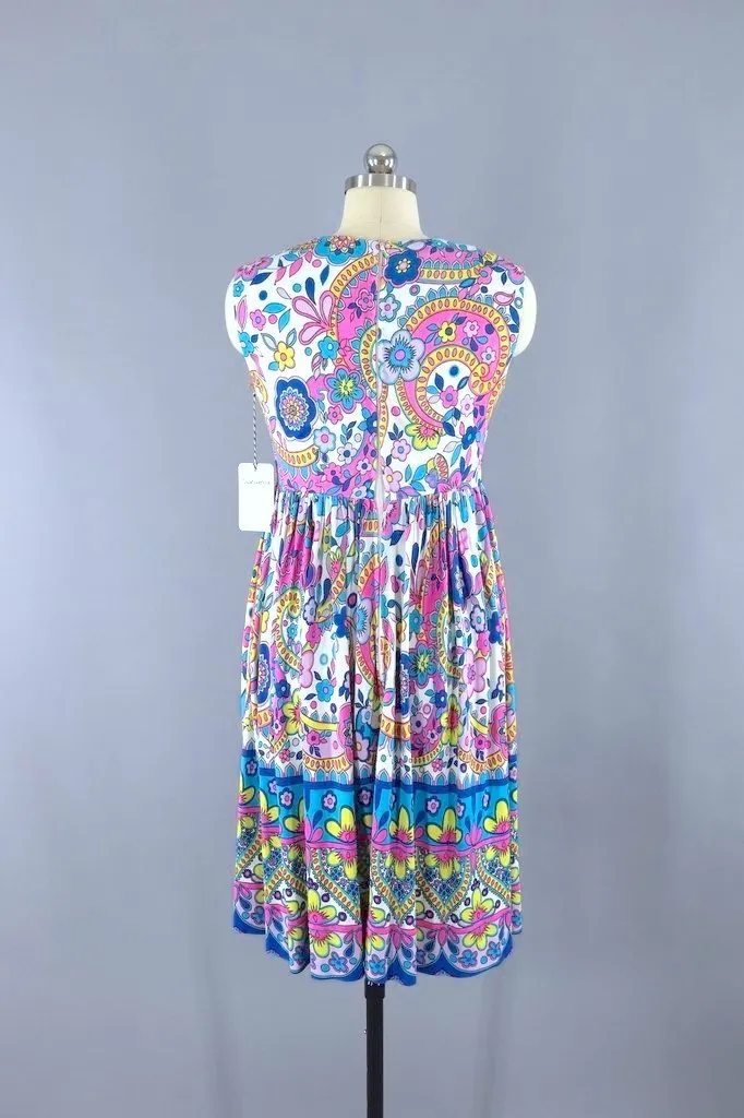 Vintage Mod Pink Floral Print Sundress