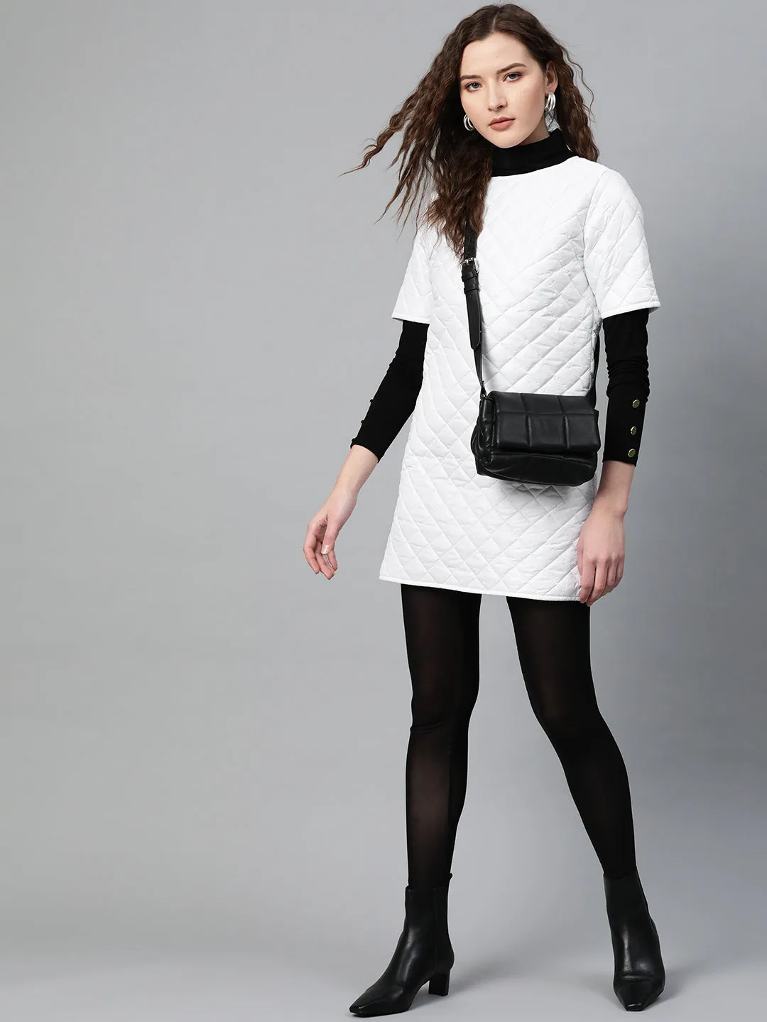 Women White Quilted Shift Dress