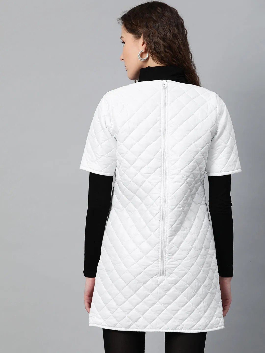 Women White Quilted Shift Dress