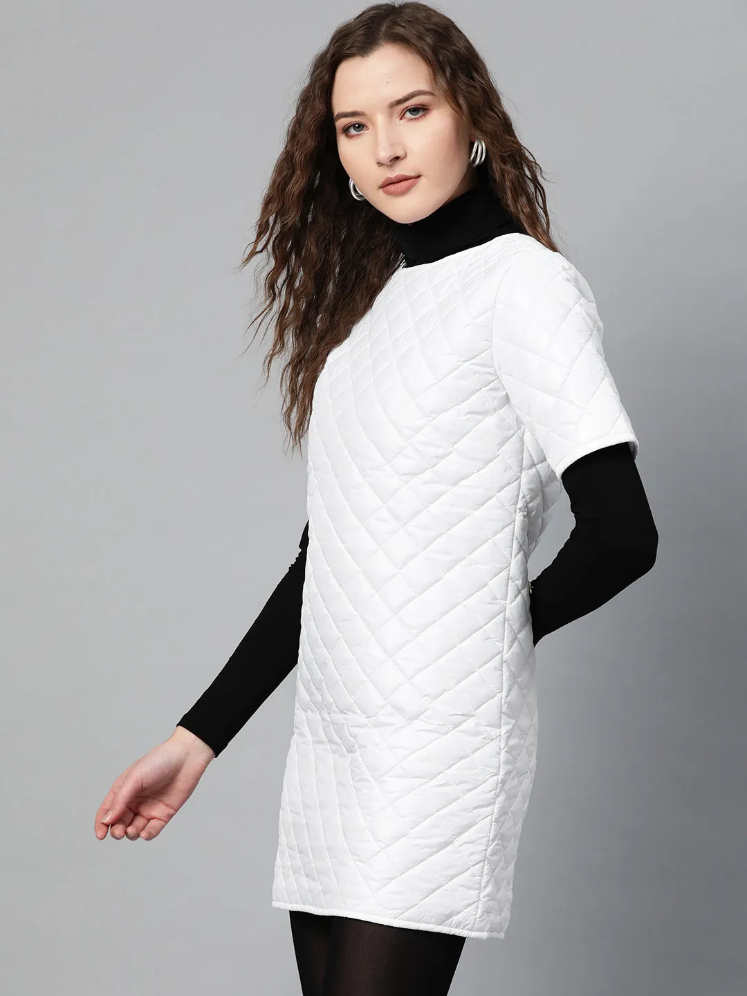 Women White Quilted Shift Dress