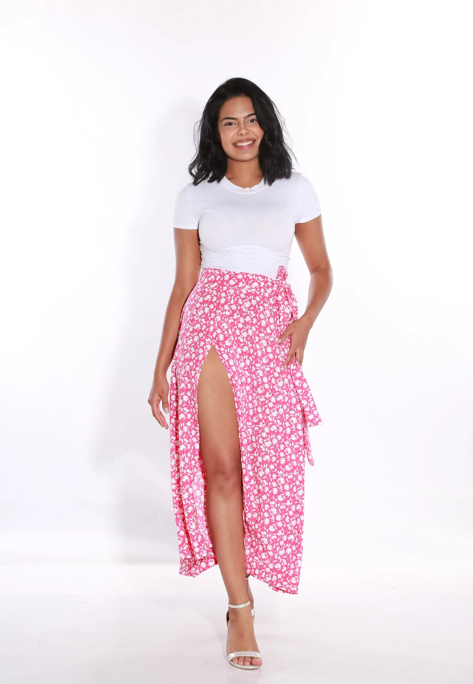 Wrap Floral Midi skirt - pink