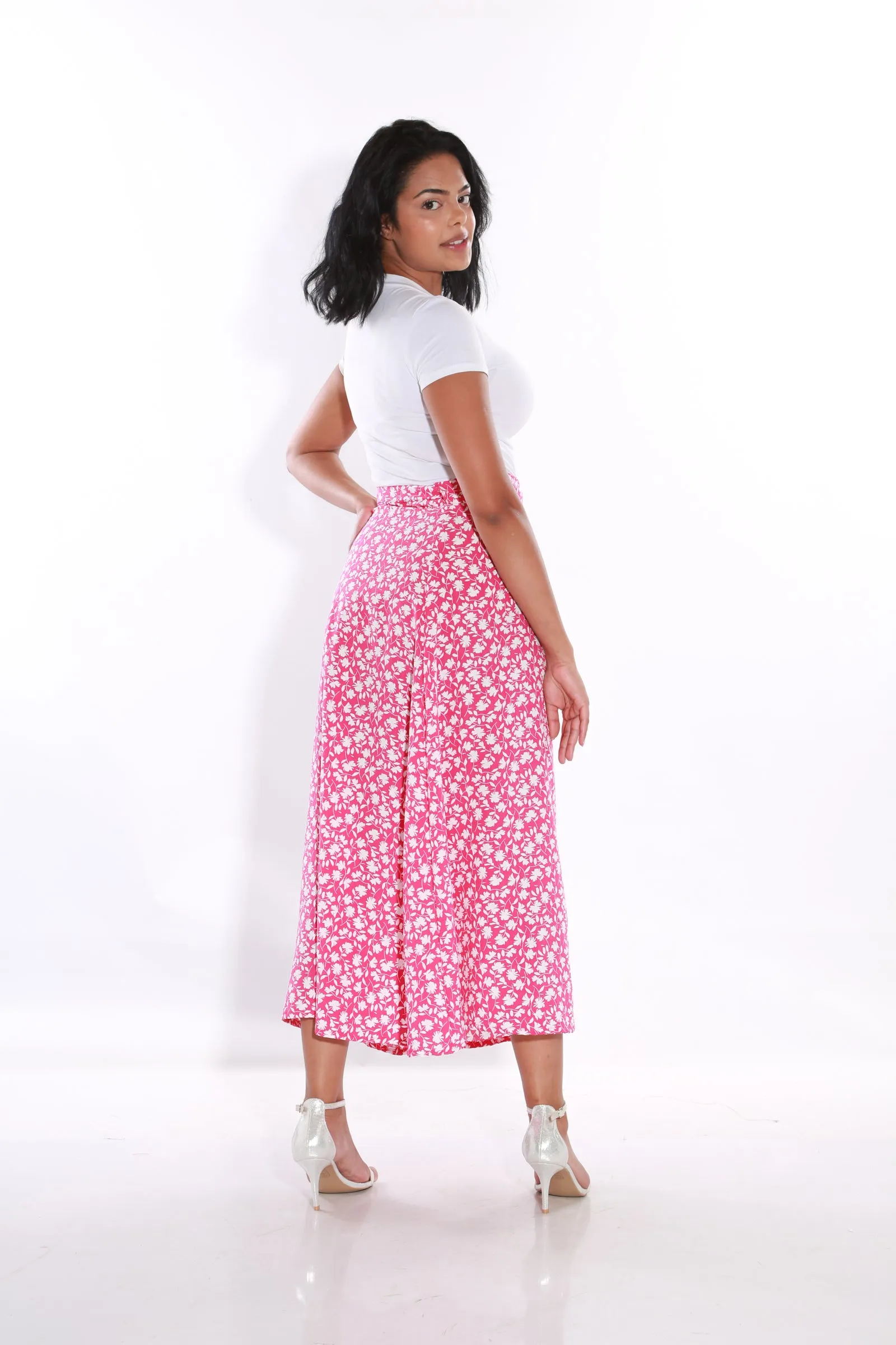 Wrap Floral Midi skirt - pink
