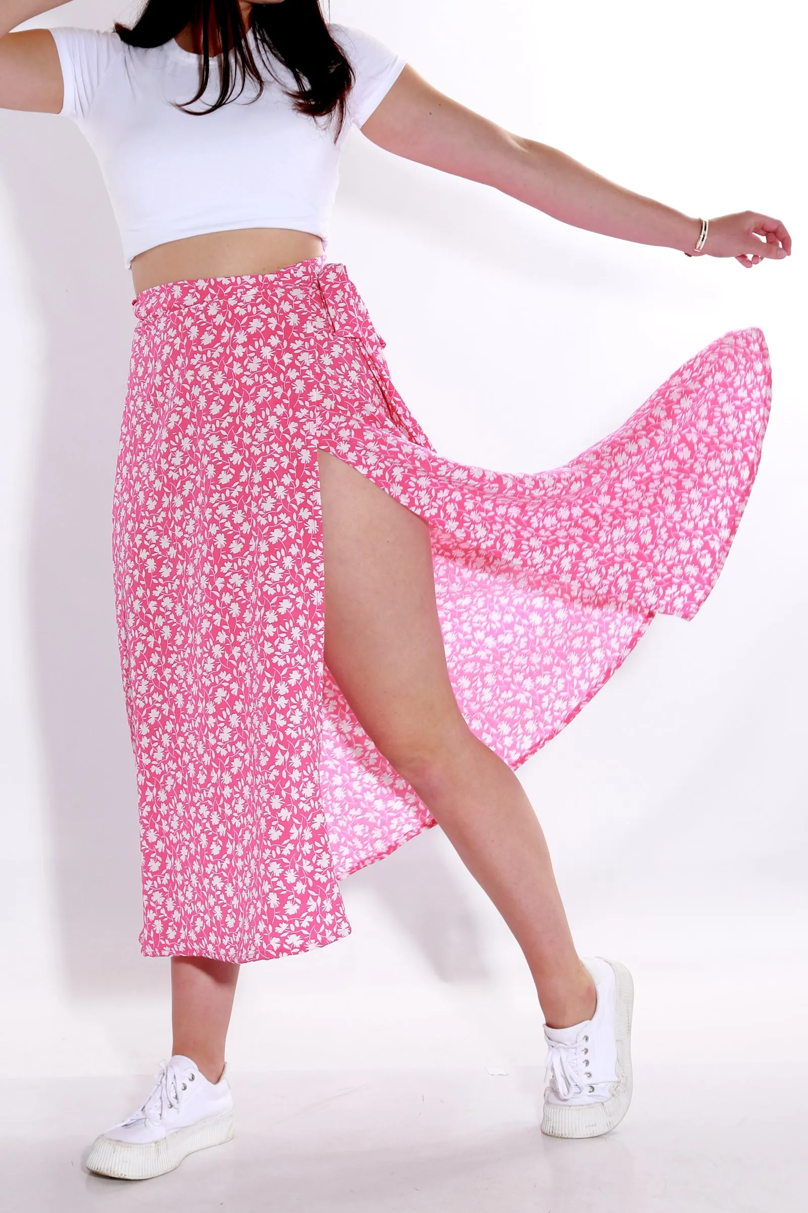 Wrap Floral Midi skirt - pink