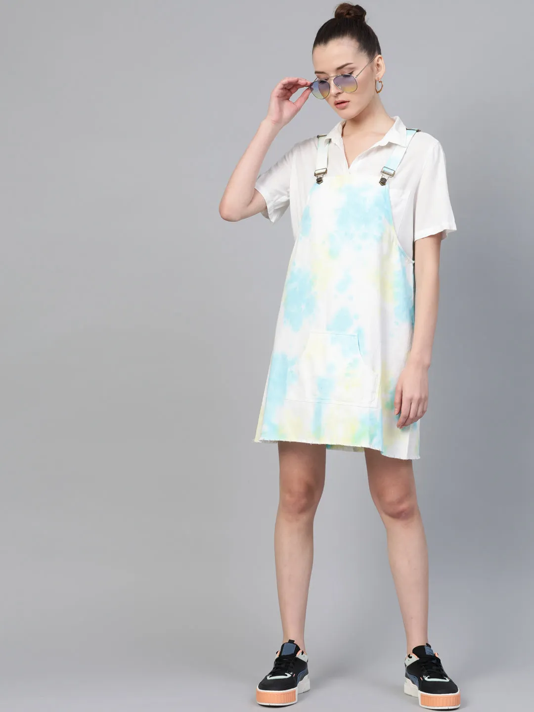 Yellow & Blue Tie-Dye Pinafore Dress